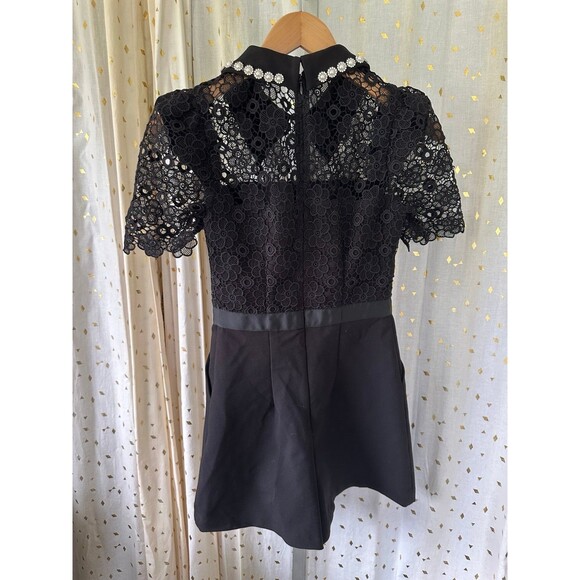 Express Daisy Eyelet Lace Rhinestone Color Embellishment Puff Sleeve Polo Romper - Picture 8 of 12